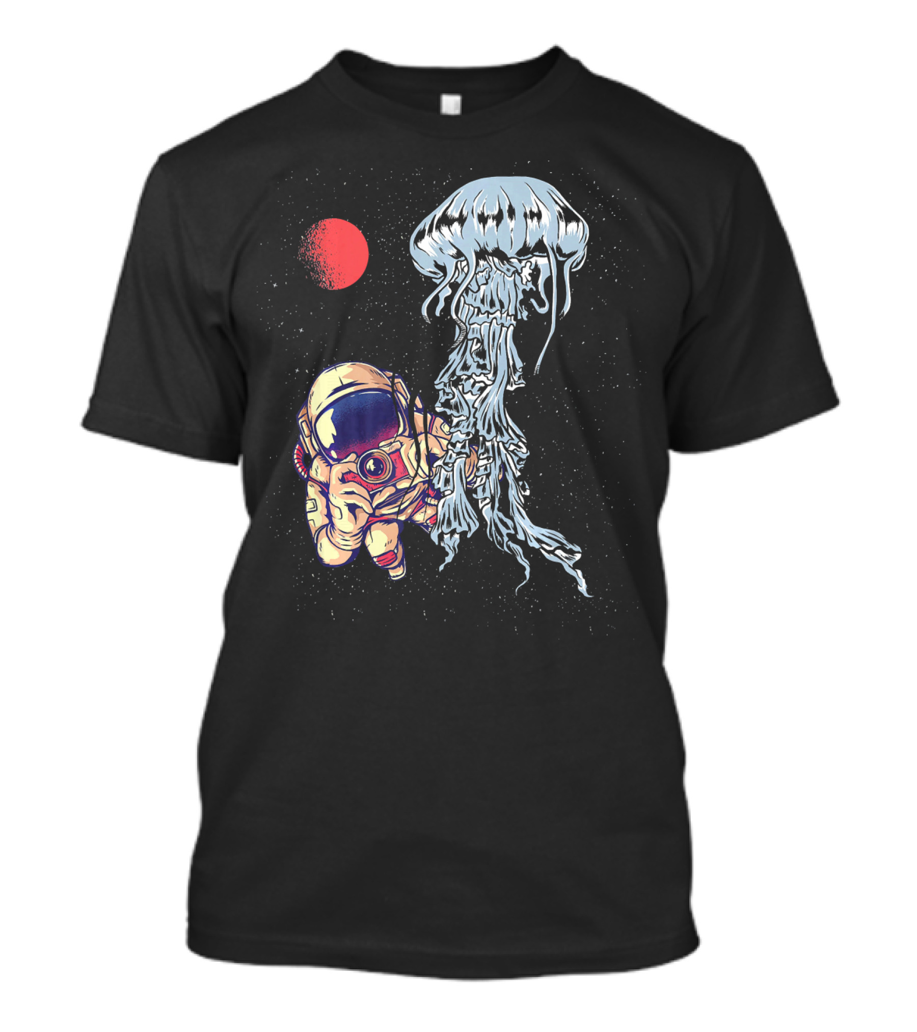 Astronaut Photographing Jellyfish In Outer Space With Red Planet T-Shirt