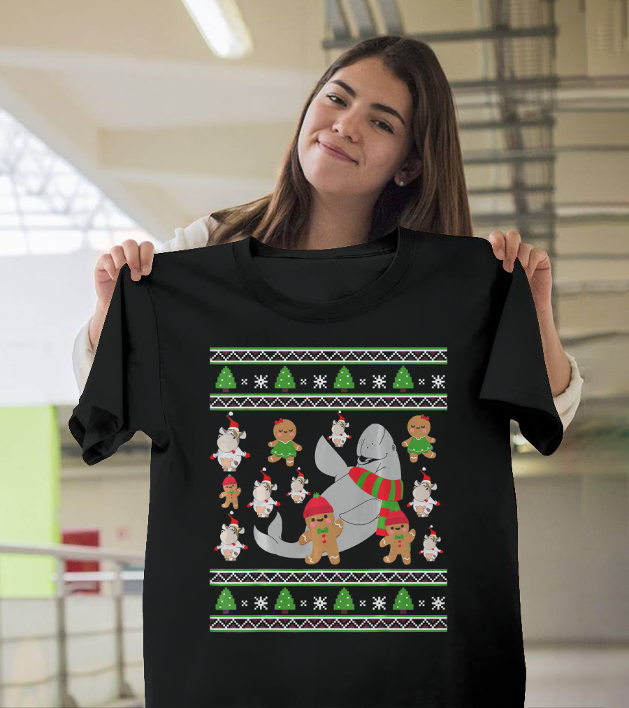 Manatee Sea Cow With Gingerbread Cookies Christmas T-Shirt