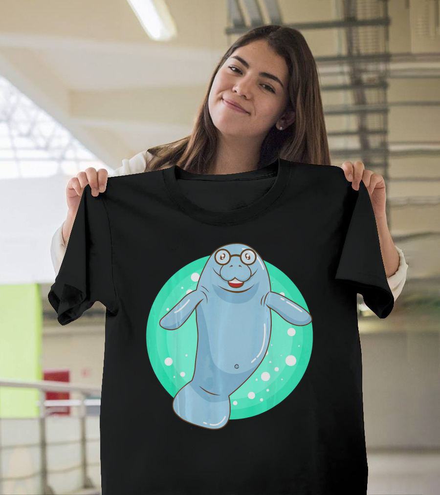 Cute Manatee With Glasses Unique Nerd T-Shirt