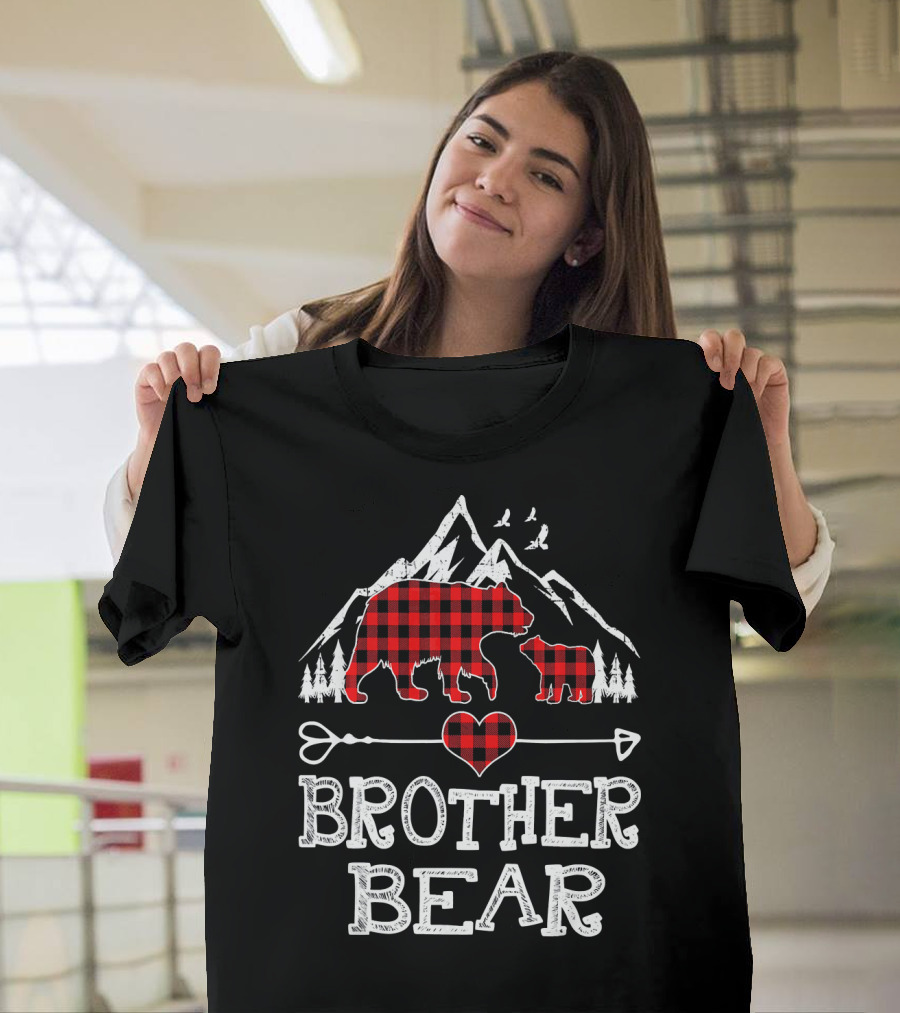 Brother Bear Red Plaid Mountain Heart Arrow T-Shirt