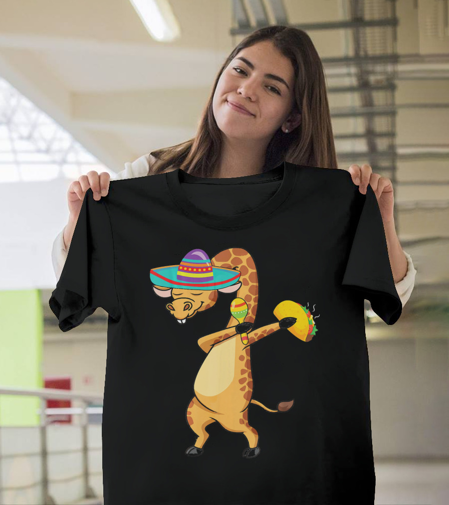 Cinco de Mayo Dabbing Giraffe with Sombrero and Taco T-Shirt
