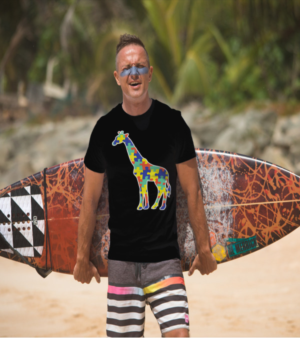 Autism Awareness Puzzle Pattern Giraffe T-Shirt
