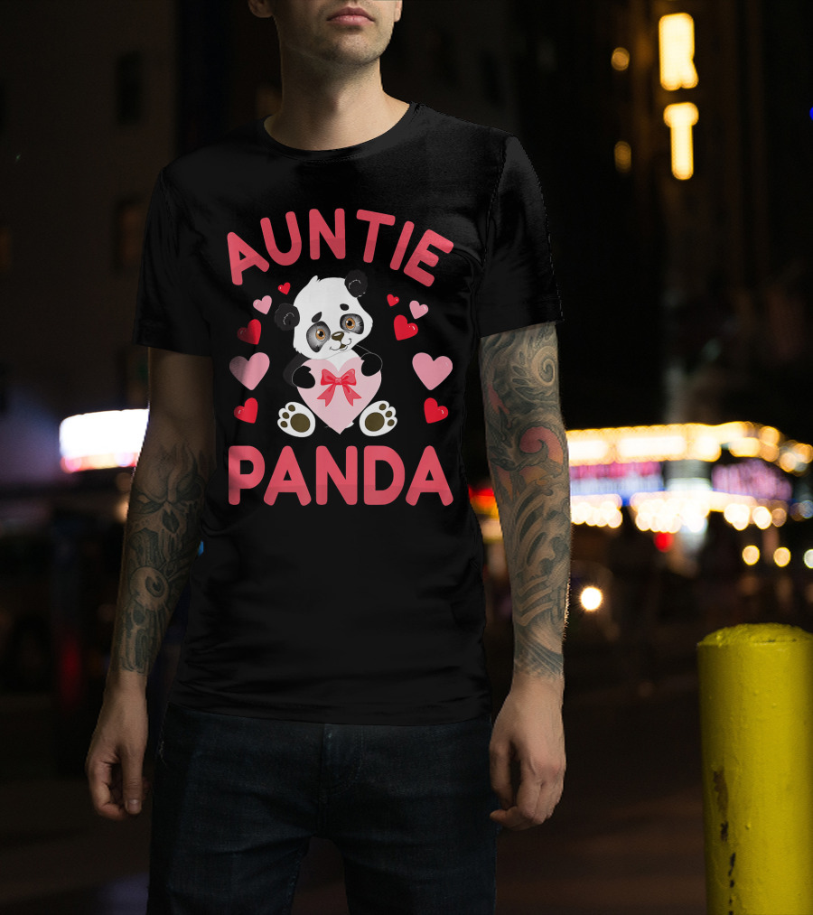 Auntie Panda Love Heart Bow Surrounded By Hearts T-Shirt
