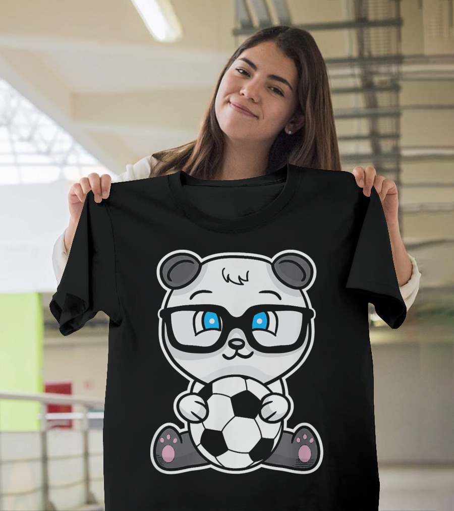 Cute Little Nerdy Panda Bear With Soccer Ball T-Shirt