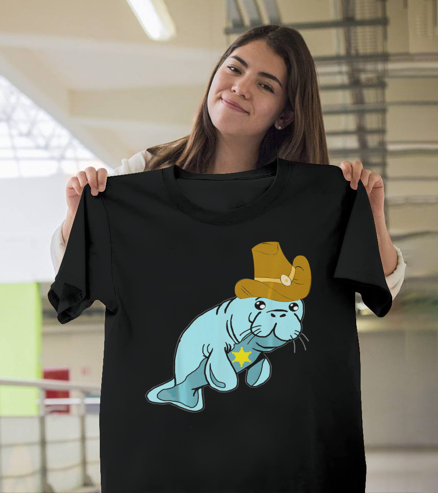 Cowboy Manatee Sheriff Hat Sea Cows T-Shirt