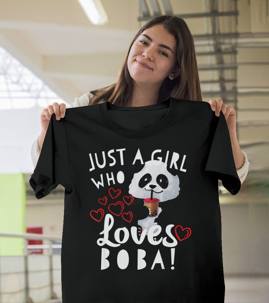 Just a Girl Who Loves Boba Panda Bear Hearts T-Shirt