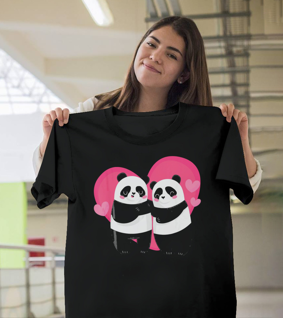 Cute Funny Panda Love Heart Valentine Hug T-Shirt