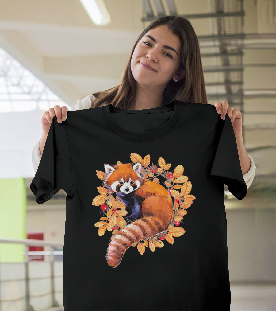 Cute Red Panda Autumn Leaves Fall Foliage T-Shirt