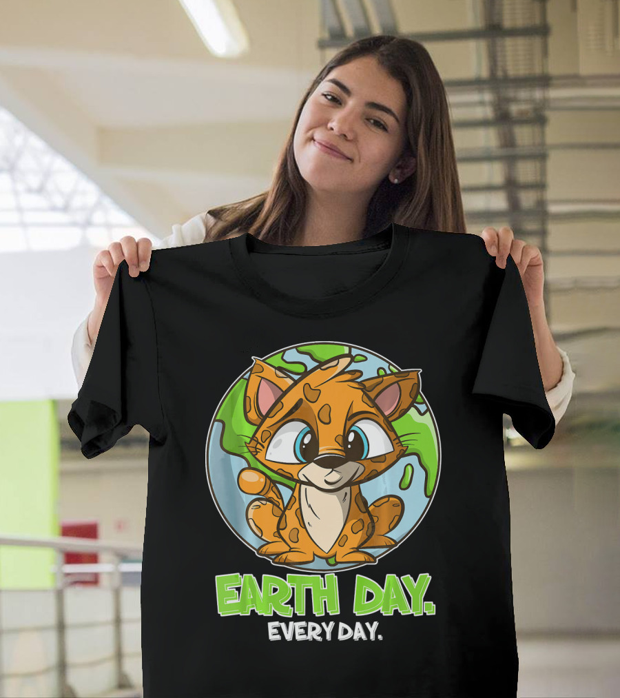 Earth Day Every Day Cute Jaguar Sitting on Planet Earth T-Shirt