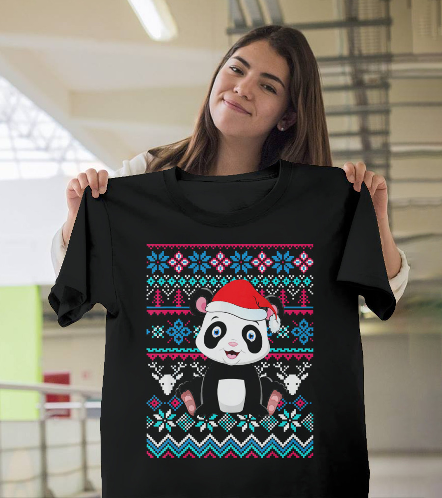 Merry Christmas Panda Bear in Santa Hat Ugly T-Shirt
