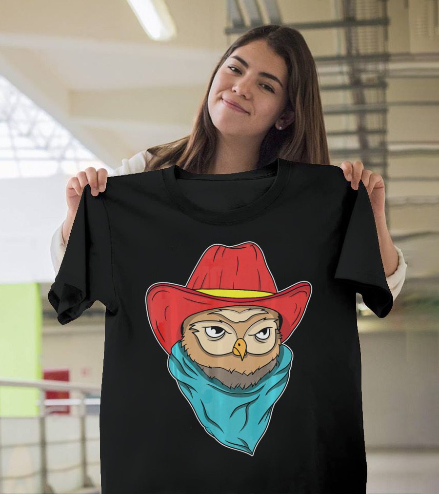 Cowboy Owl with Red Hat and Blue Bandana for Owl Lovers T-Shirt