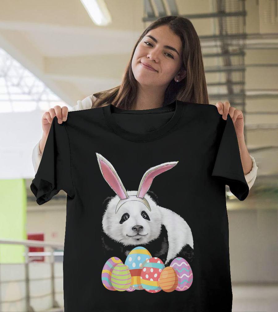 Easter Panda Funny Bunny Ears and Eggs T-Shirt