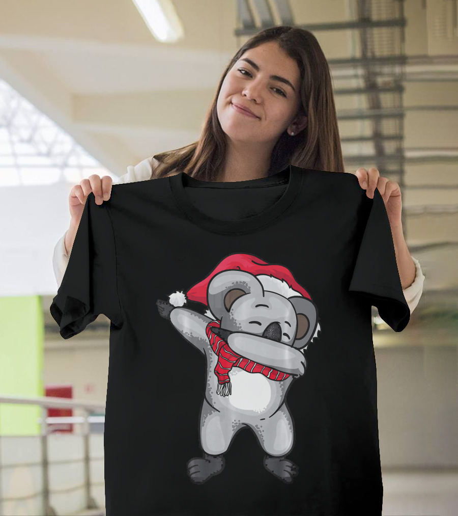 Dabbing Koala with Santa Hat and Festive Christmas Scarf T-Shirt
