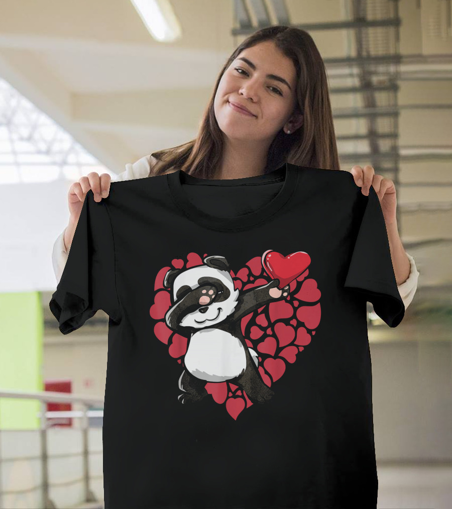 Dabbing Panda Heart Valentine Party T-Shirt