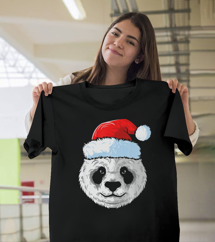 Funny Christmas Santa Hat Panda Giant Bear T-Shirt