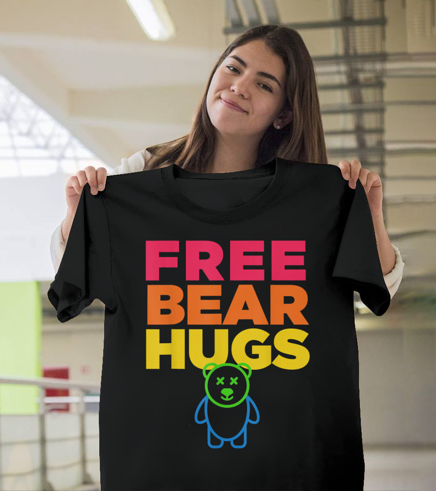 Free Bear Hugs Neon Rainbow Gay Pride T-Shirt