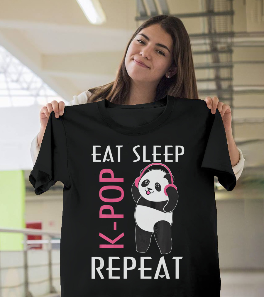 Eat Sleep K-Pop Repeat Cute Panda with Headphones T-Shirt