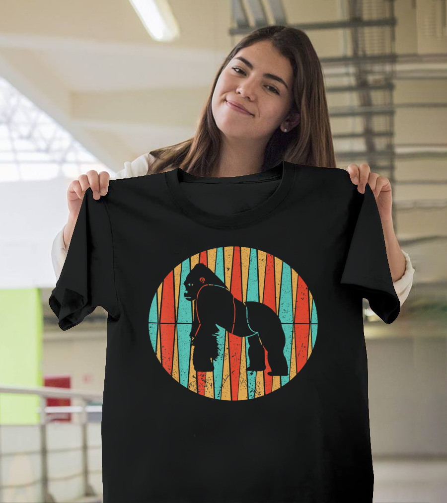 Gorilla Vintage Retro Striped Pattern Animal Lover T-Shirt