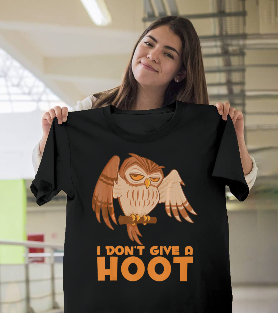 I Don't Give a Hoot Grumpy Cartoon Owl T-Shirt