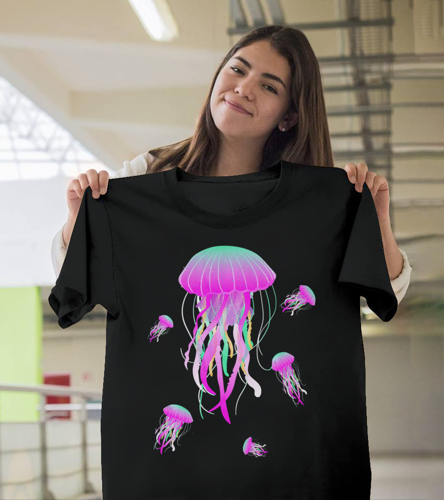Jellyfish Swarm Sea Beach Meduse Marine Neon Aesthetic T-Shirt