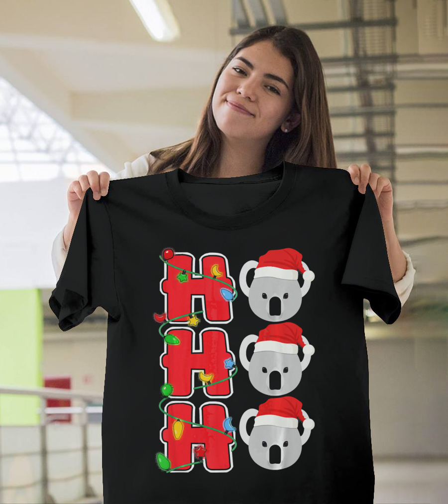 Ho Ho Ho Santa Koala Christmas Lights Holiday T-Shirt