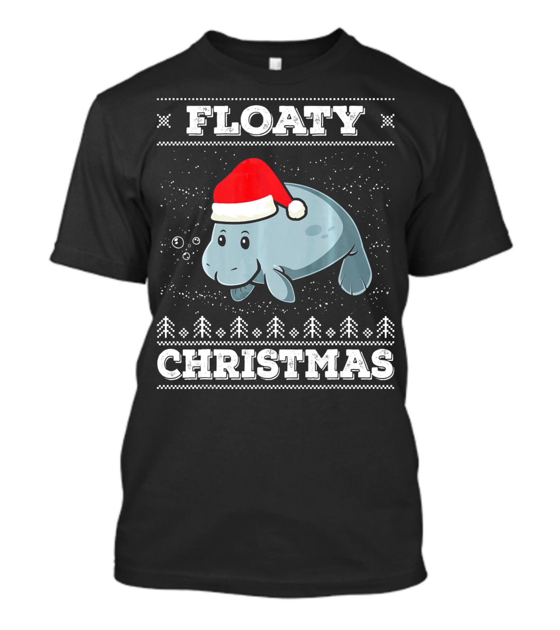 Floaty Christmas Manatee Santa Hat Holiday Bubbles T-Shirt