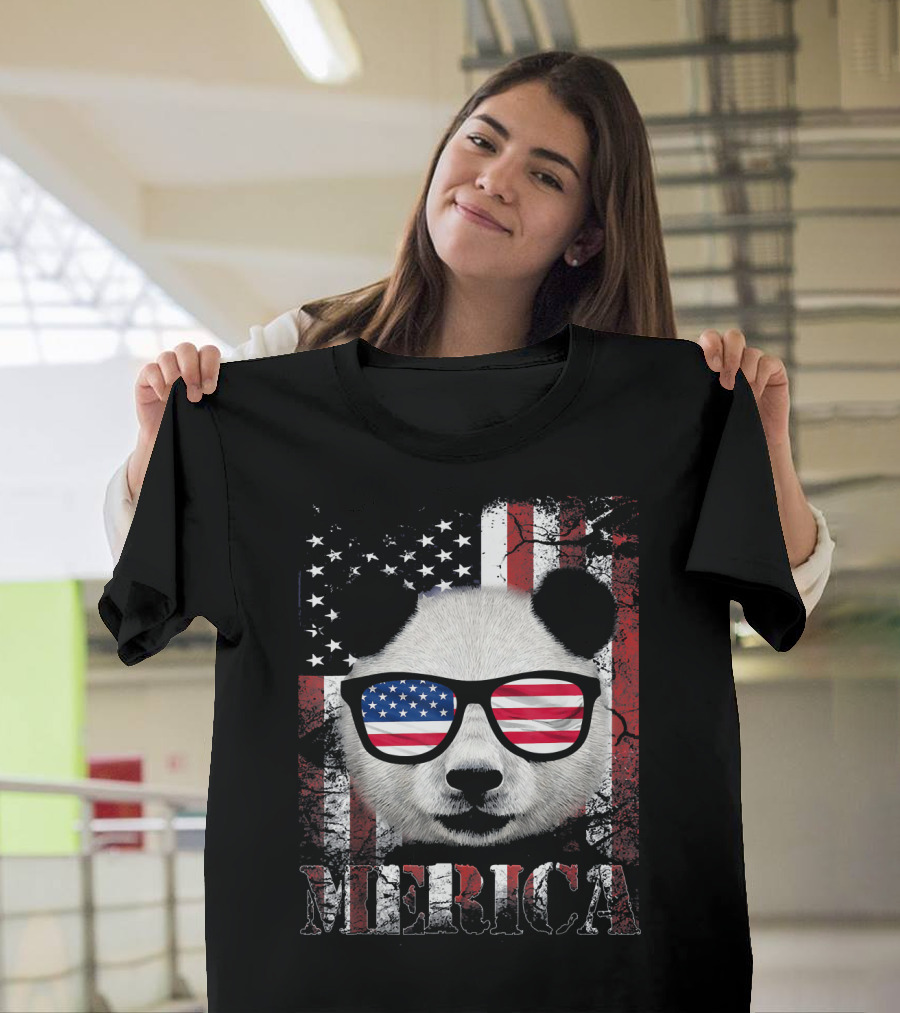 MERICA USA 4th of July America Panda Flag T-Shirt