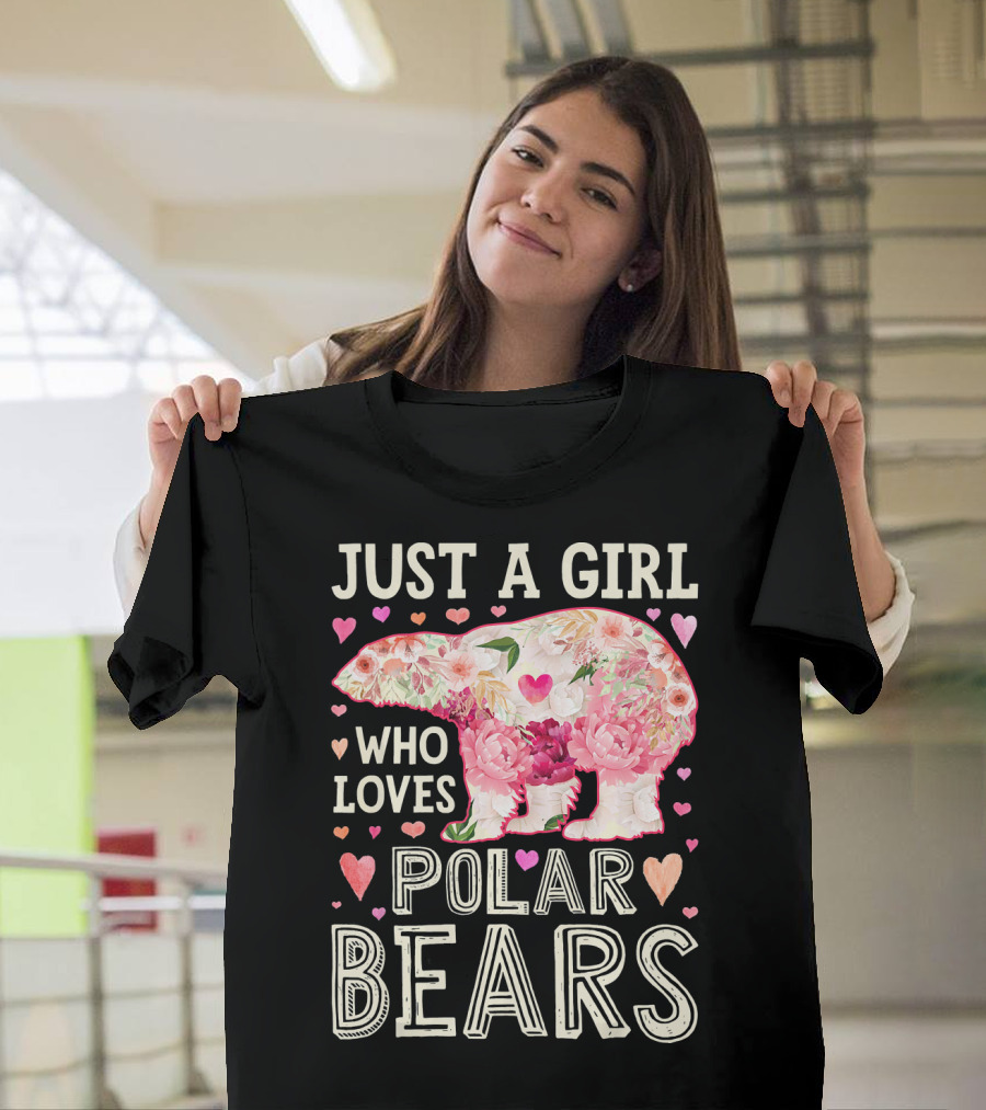 Just A Girl Who Loves Polar Bears Floral Heart T-Shirt