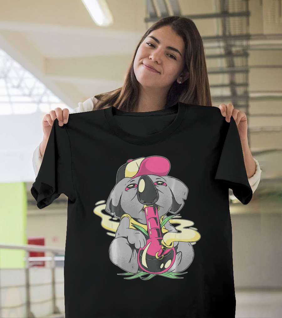 Koala with Marijuana Bong Smoking Weed Graph T-Shirt