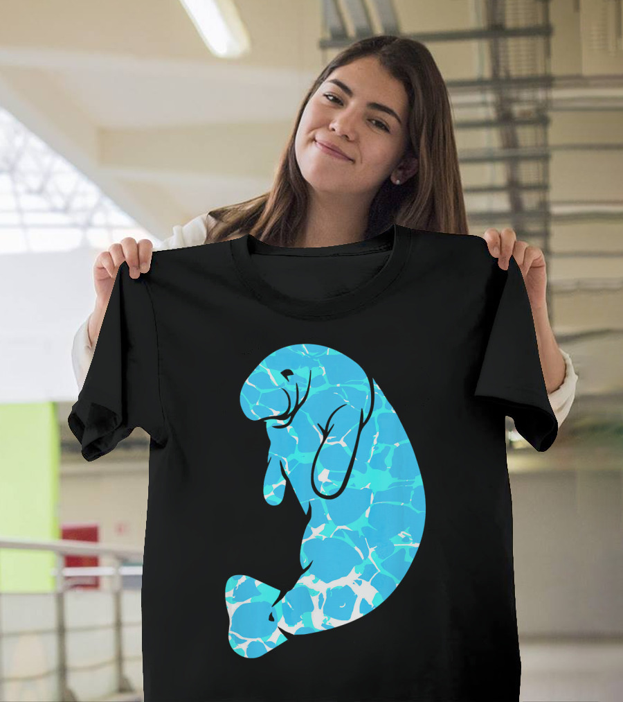 Manatee Blue Watercolor Wavy Ocean T-Shirt