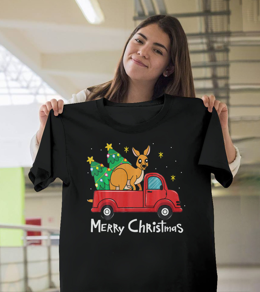 Merry Christmas Kangaroo Ornament Truck with Tree T-Shirt