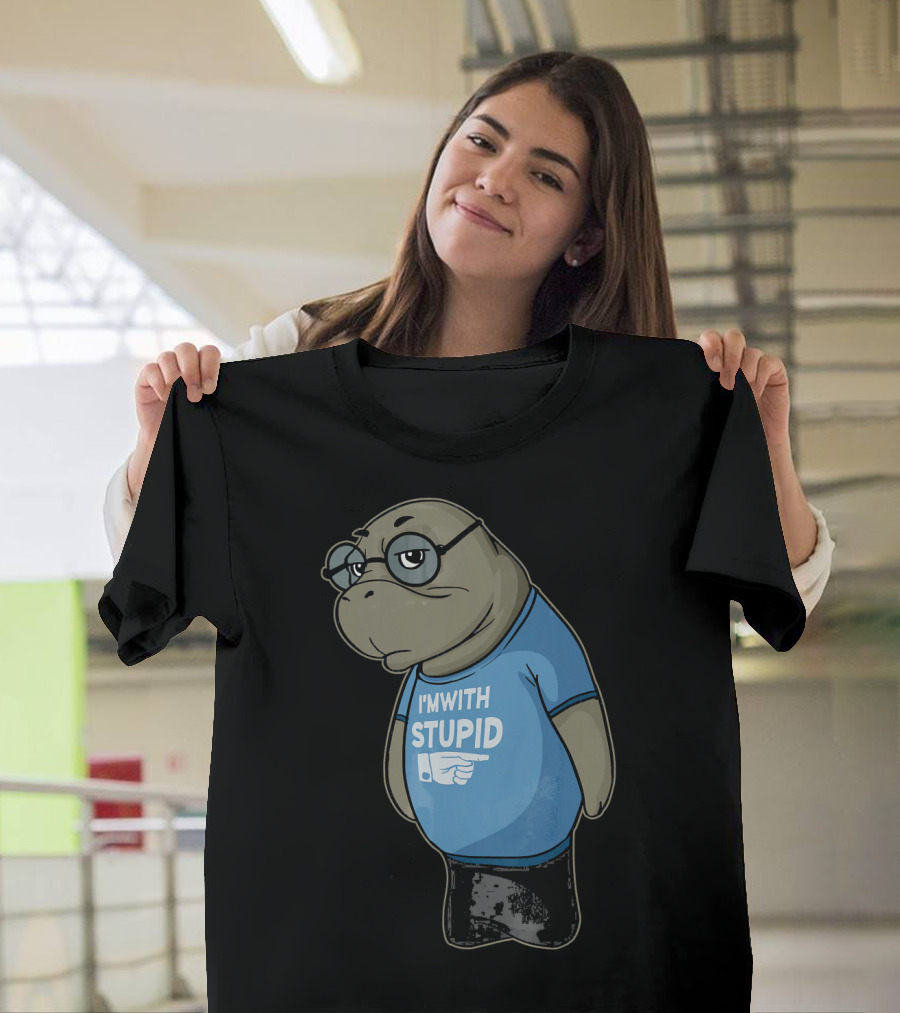 Manatee I'm With Stupid Glasses Blue T-Shirt
