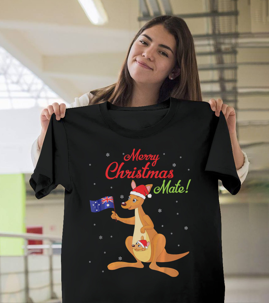 Merry Christmas Mate Kangaroo Noel Costume Australia Flag T-Shirt