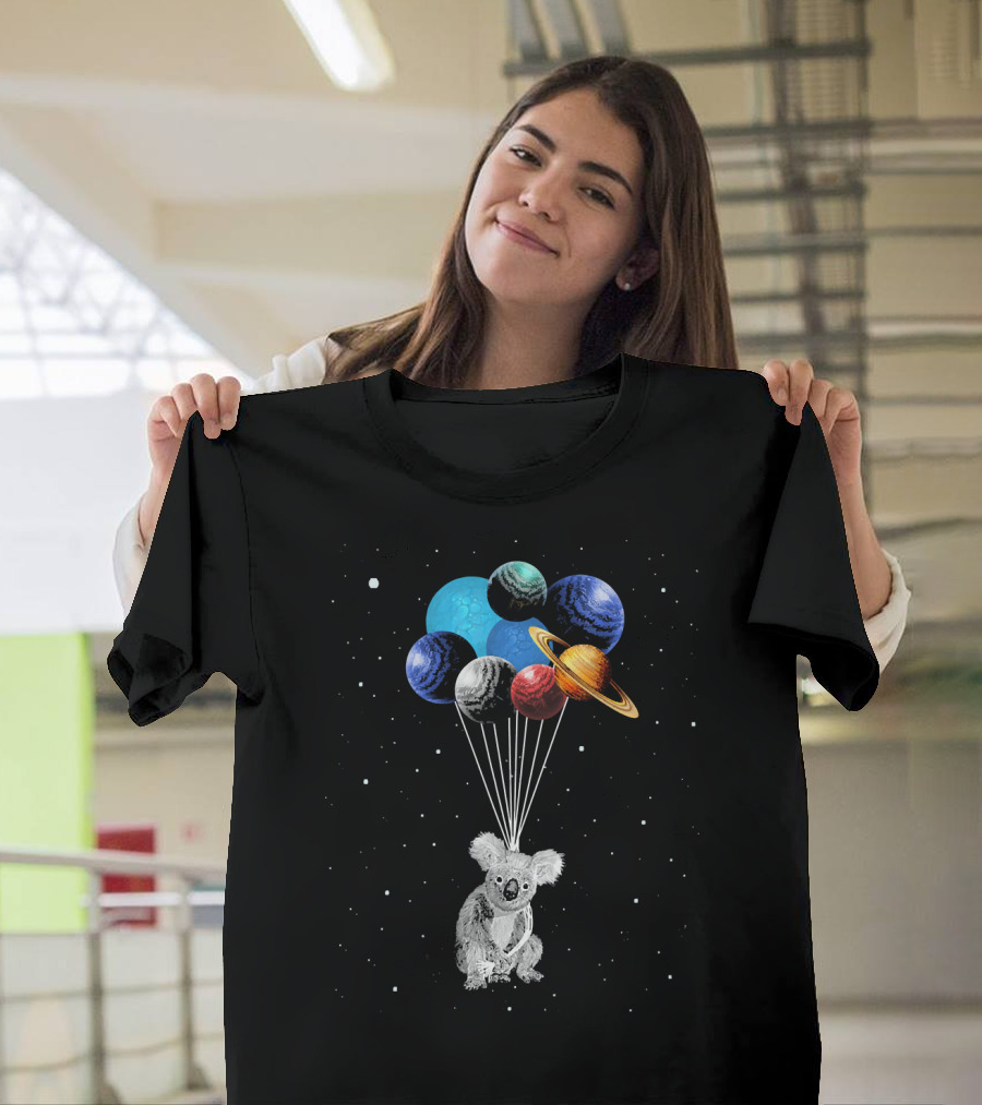 Koala with Planet Balloons in Space T-Shirt