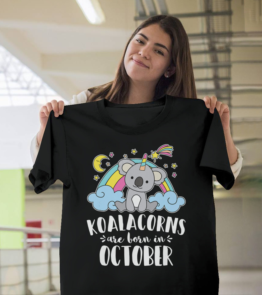 Koalacorns Are Born in October Rainbow Moon Stars Clouds T-Shirt