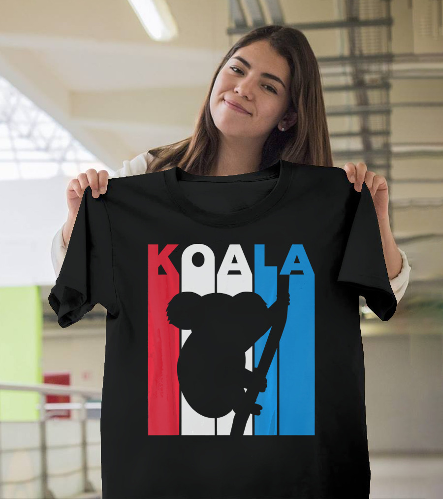 Koala Silhouette Against Red White Blue Stripes for Australia Lovers T-Shirt