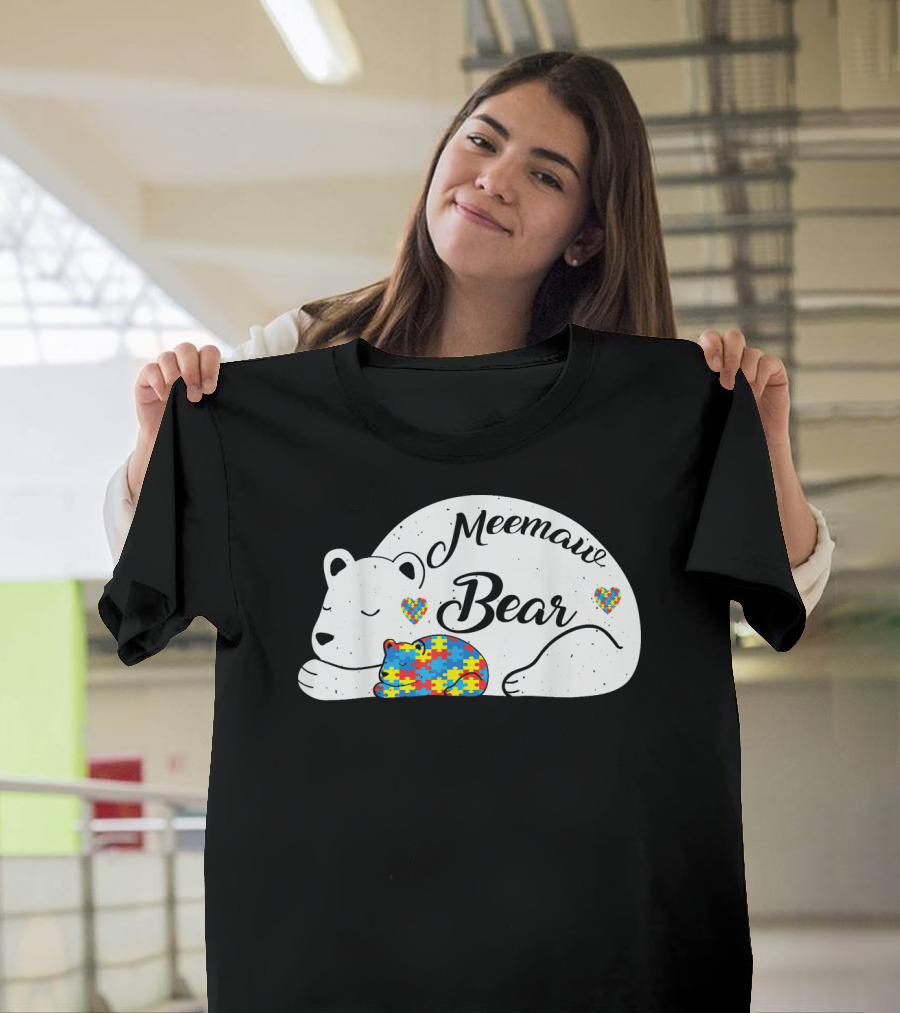 Meemaw Bear Autism Awareness Puzzle Heart T-Shirt
