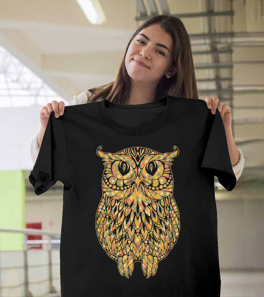 Owl Owl Geometric Pattern Colorful Triangles and Circles T-Shirt