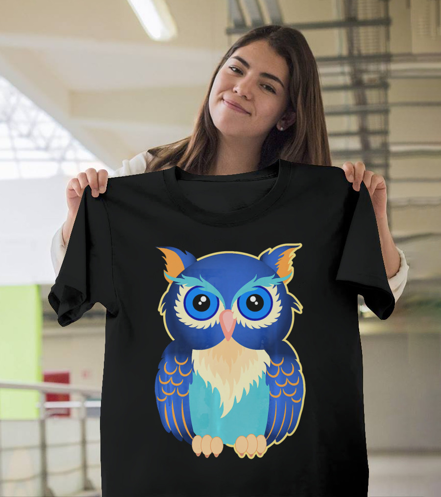 Night Owl Cool Bird Blue Vibrant Color T-Shirt