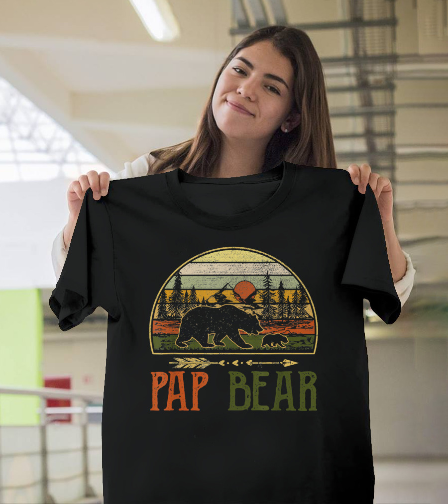 Pap Bear Vintage Daddy Wildling Sunset Forest Scene Bears T-Shirt