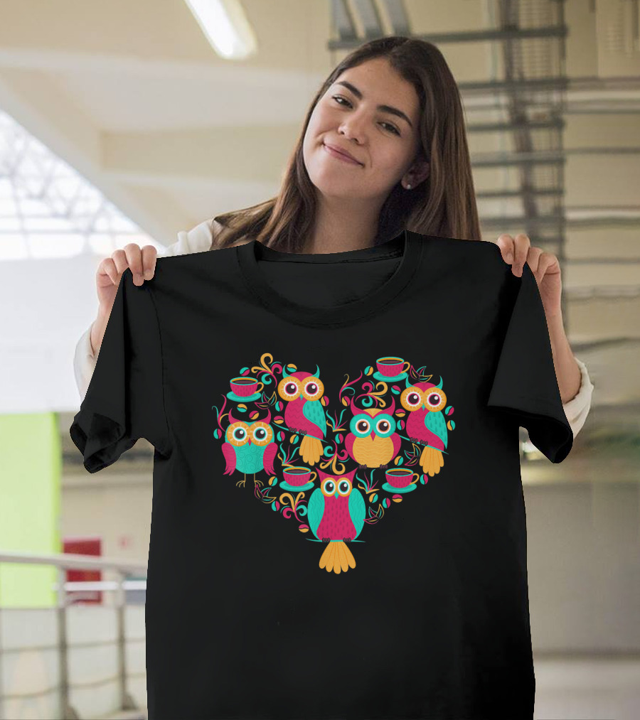 Owl Heart with Colorful Tattoos T-Shirt