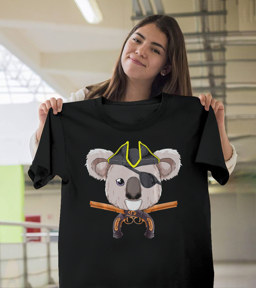 Pirate Koala Bear Jolly Roger with Crossed Pistols Funny Hall T-Shirt