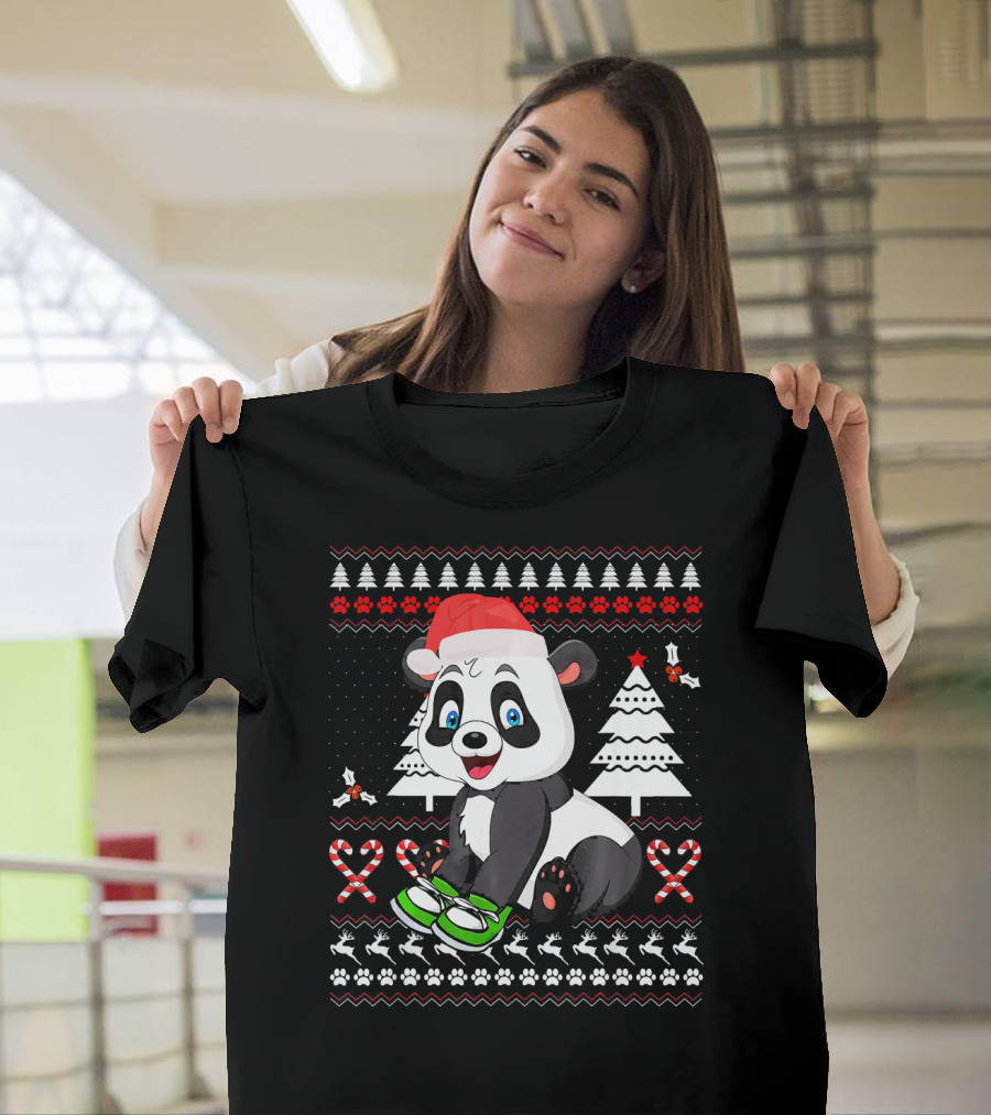 Panda Cute Ugly Christmas Sweater Festive Holiday Trees T-Shirt