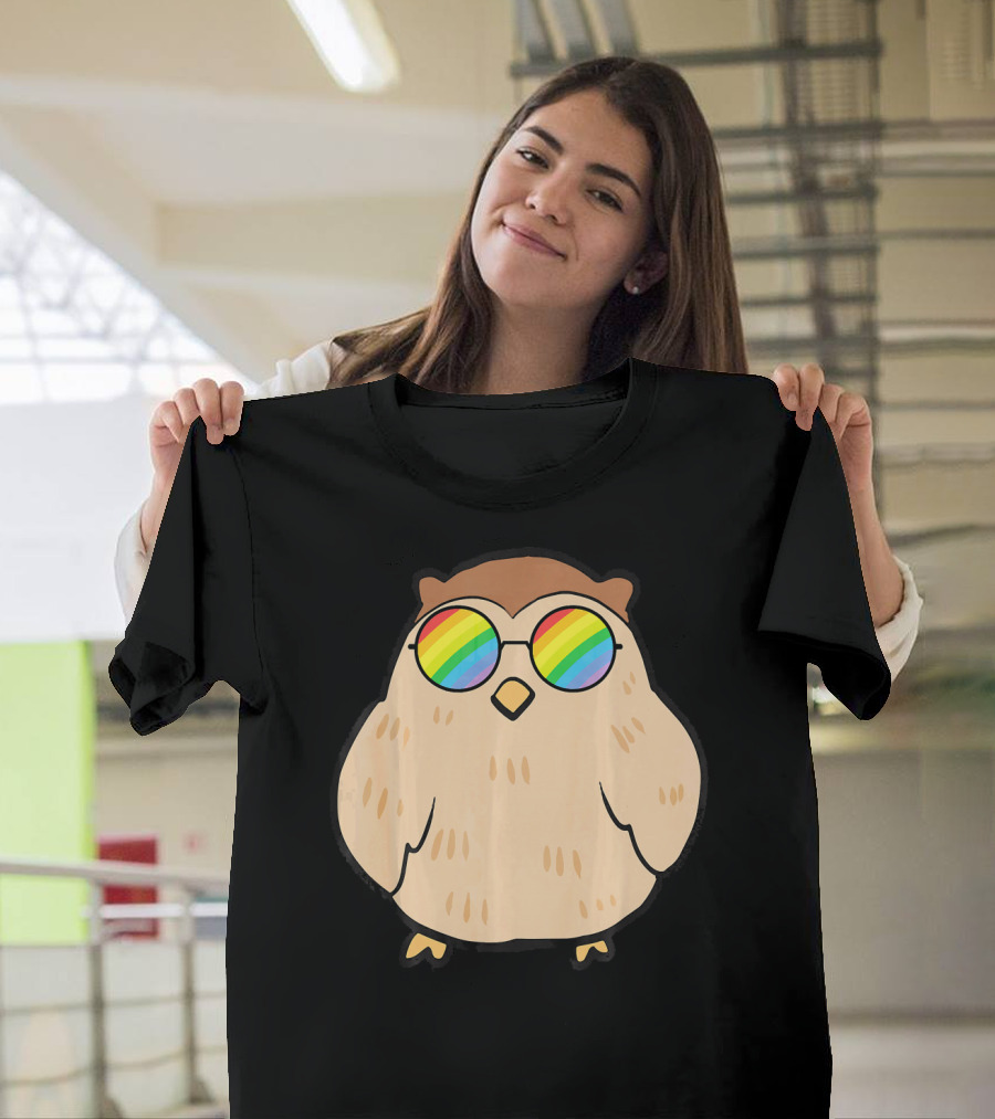 Owl in Rainbow Sunglasses Celebrating Gay Pride T-Shirt