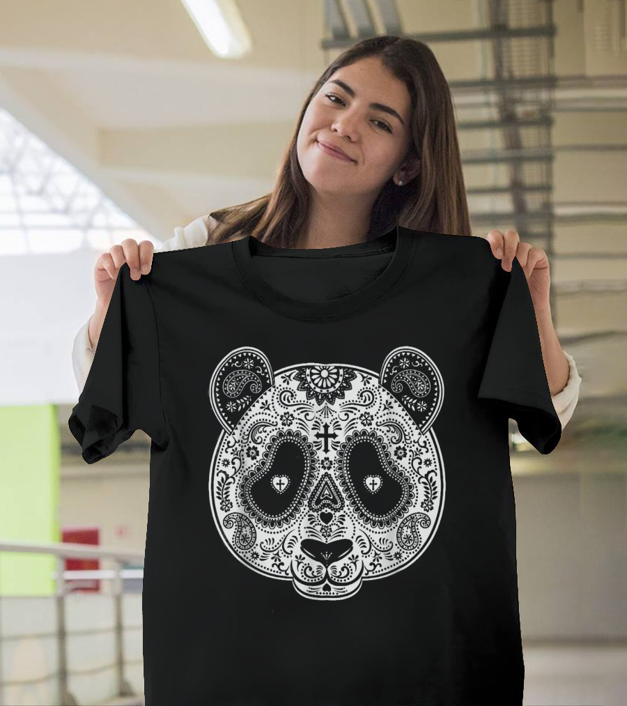 Panda Sugar Skull Day of the Dead Mexican Calavera T-Shirt