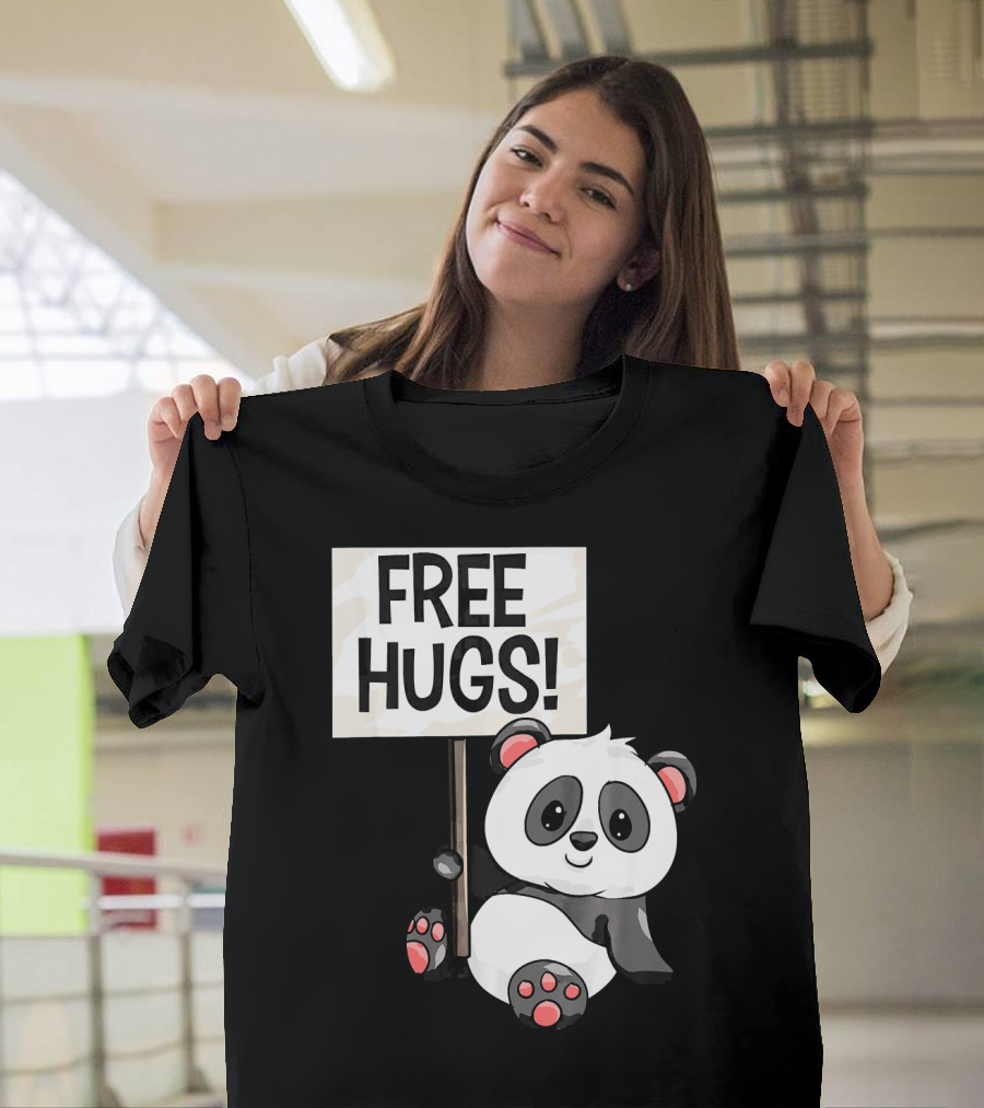 Free Hugs Cute Panda Bear with Sign T-Shirt