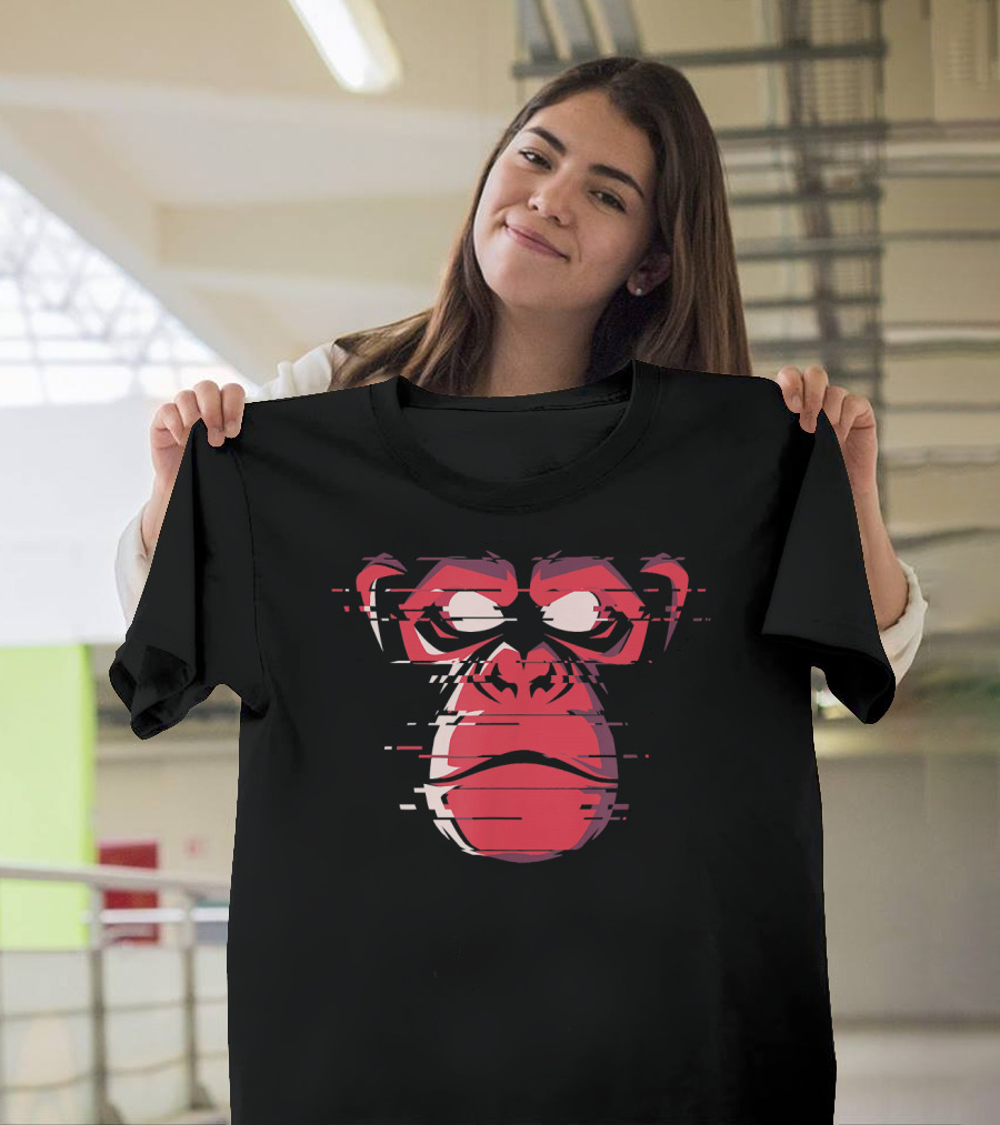 Red Angry Gorilla Ape Chimp With Glitch Effect T-Shirt