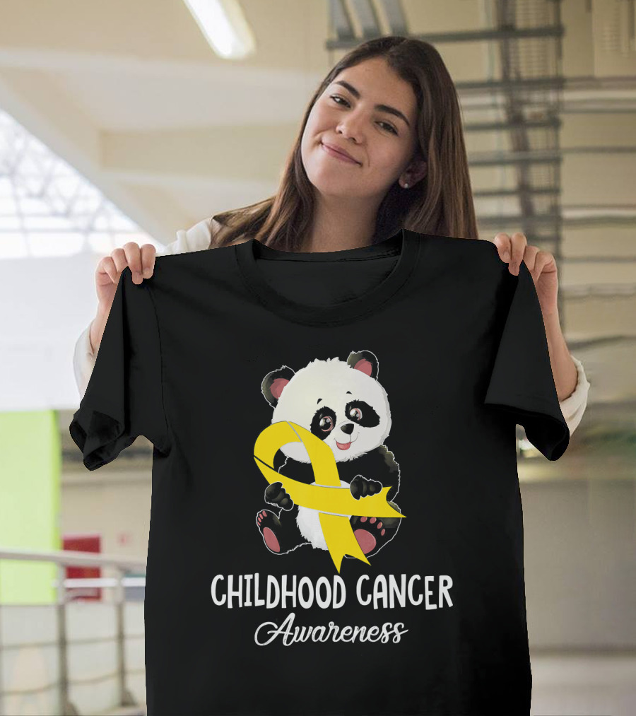 Panda Childhood Cancer Awareness Yellow T-Shirt