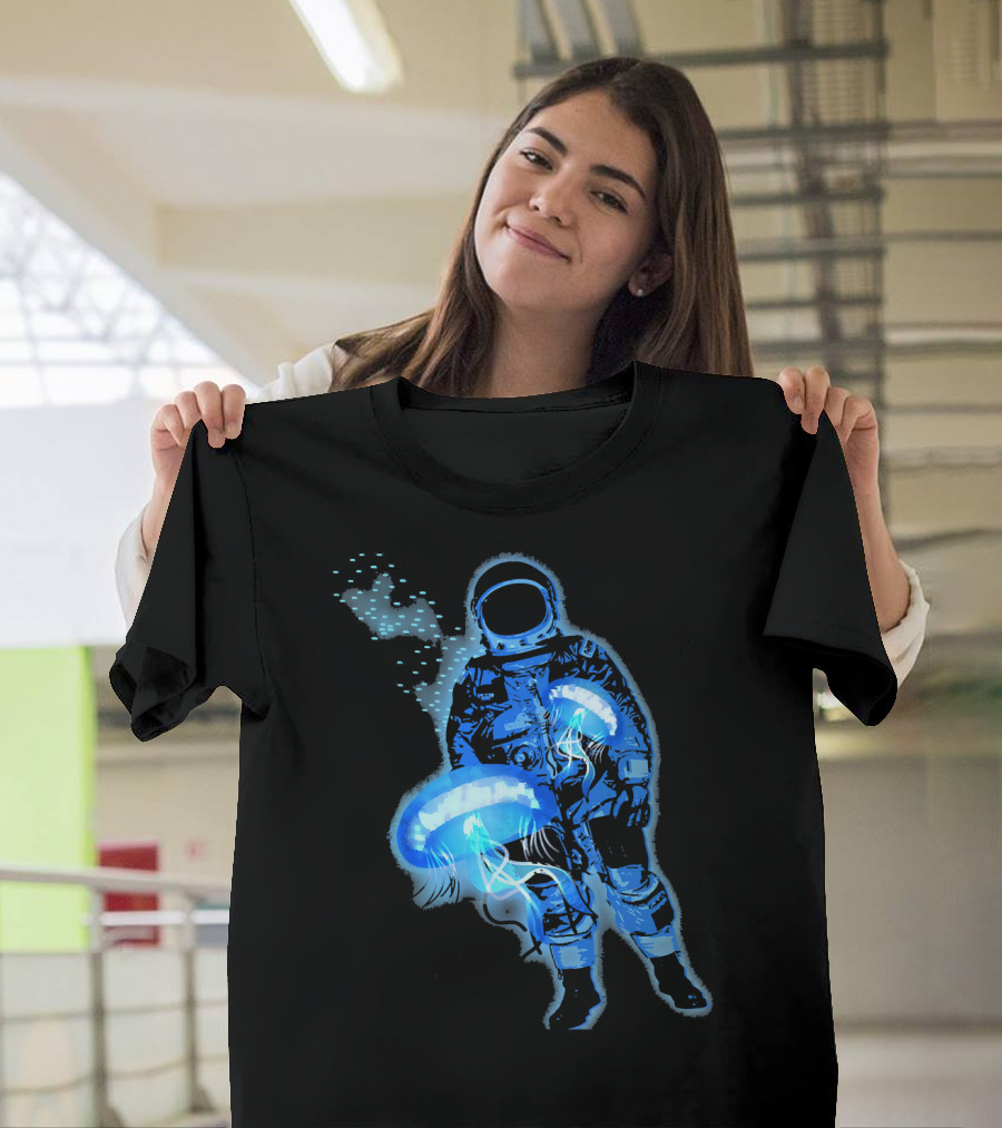Space Jellyfish Encounters Galactic Explorer Astronaut T-Shirt
