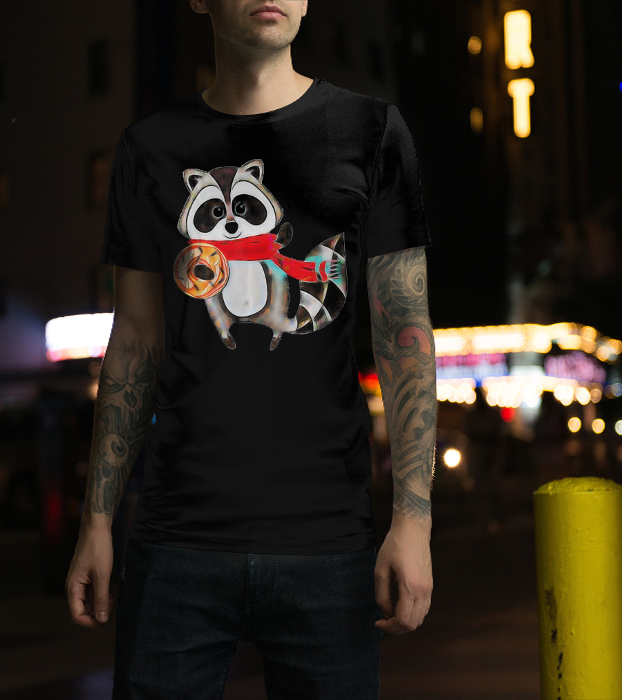 Trash Panda Raccoon With Scarf And Donut T-Shirt